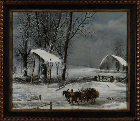 Лобов Василий Алексеевич. Зимний пейзаж с крестьянской повозкой